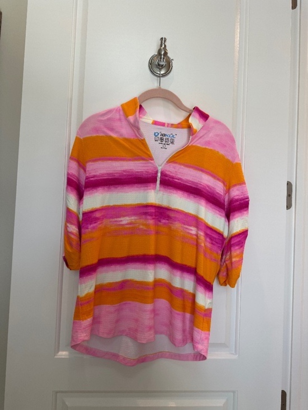 Colorful Stripe Half-Zip Top - Pink, Orange, White